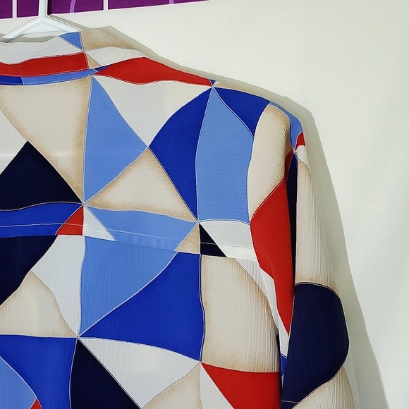 Allison Daley Blue/Red/White/Cream Lightweight Abstract Button-Up Blouse - Sz 16 - Picture 9 of 13
